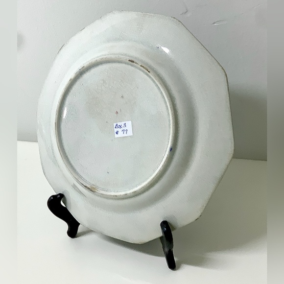 19th Century Vtg Gaudy Ironstone 10 Sided Flow Blue Copper Lusterware Plate - Picture 12 of 15